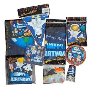 Outer Space Ship Galaxy Astronaut Birthday Party Decorations Tableware Supplies